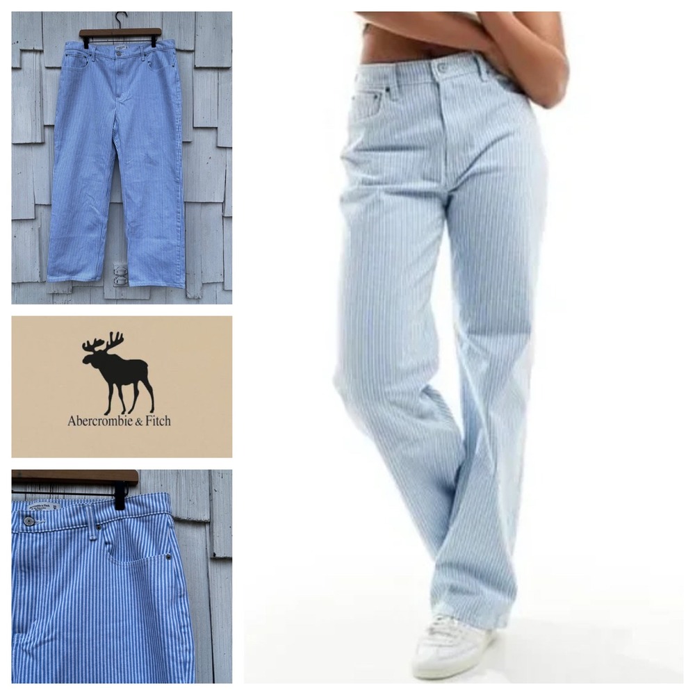 Abercrombie Fitch The 90s Relaxed Jean High Rise Blue Stripe Women Jeans Size 16